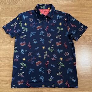 Birdie Bound Performance Golf Polo Shirt Mens Medium Multicolor Neon Beach Theme